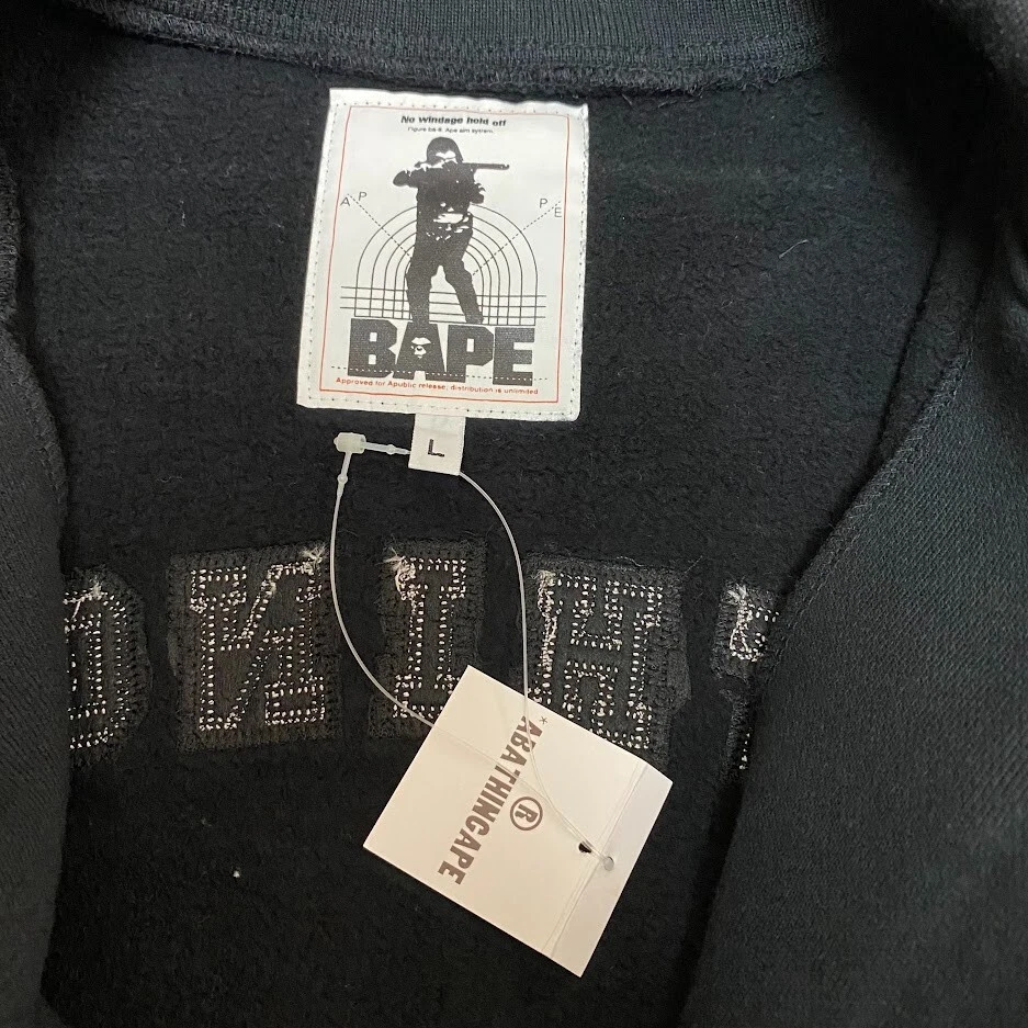 A BATHING APE BAPE Varsity Jacket Size L Black APE HEAD Patch New