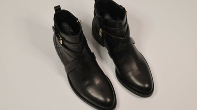 Flat Ankle Boots Black Leather Size 