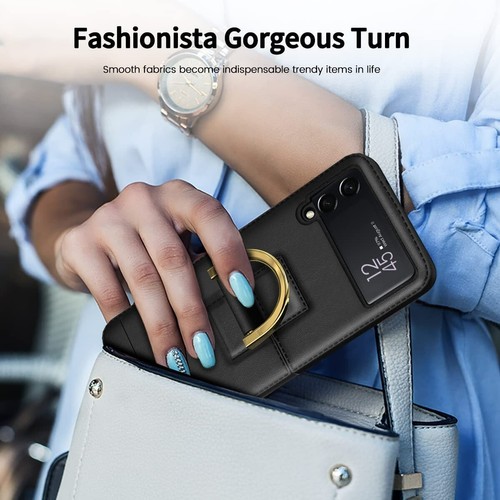 Custodia COQUE Galaxy Z Flip 3 5G, sottile pelle anello metallo tracolla fatta a mano - Foto 5 di 8