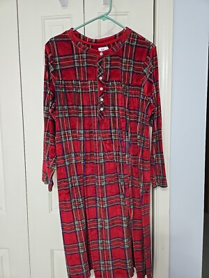 Aria Nightgown Robe XL Red Green Plaid Very Soft Warm Velour Long Sleeve Pockets