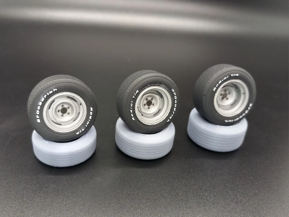 DEMON RESINS 1/25 Mopar / Dodge / Chrysler Steel Wheels & Tyres - 3D Printed Resin