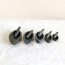 19c Antik Schwarz Stein Kasauti Mörser Stößel Selten 5 Pcs Satz Sammelbar STO231