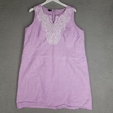 Talbots Linen Dress Women's 14 Lavender Embroidered Easter Spring Church Zip Up