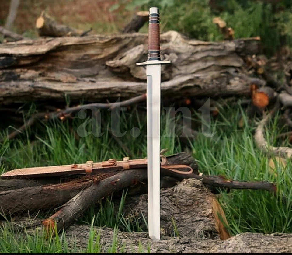Меч викингов ручной работы D2 стальной с одним краем боевой охотничий с кожаной ручкой - Изображение 2 из 4