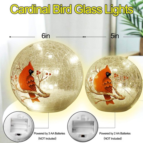 Crackle Glass Cardinal Lamp Battery Operated Globe Lamp for Women Stylish Car... - Picture 4 of 8