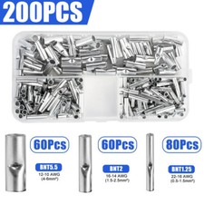 200x Aluminum Bare Wire Splice Terminals Ferrule Butt Crimp Connectors 22-10 AWG