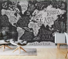 3D Grey World Map Letters 36449NA Wallpaper Wall Murals Removable Wallpaper Fay