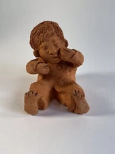 Hand Made Terra Cotta Sitting Boy, Poss. Abbey Press