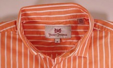HICKEY FREEMAN MEN'S ORANGE W/ WHITE STRIPES L/S BUTTON DRESS SHIRT M  145