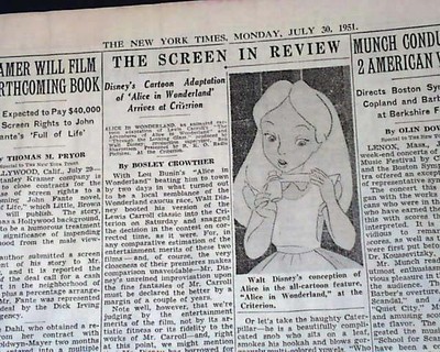 Alice In Wonderland Walt Disney Opening Day Movie Review Ad 1940 Ny Newspaper Ebay