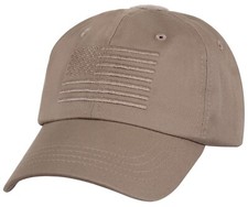 Khaki Tactical Operator Cap Military Contractor Hat with Embroidered USA Flag