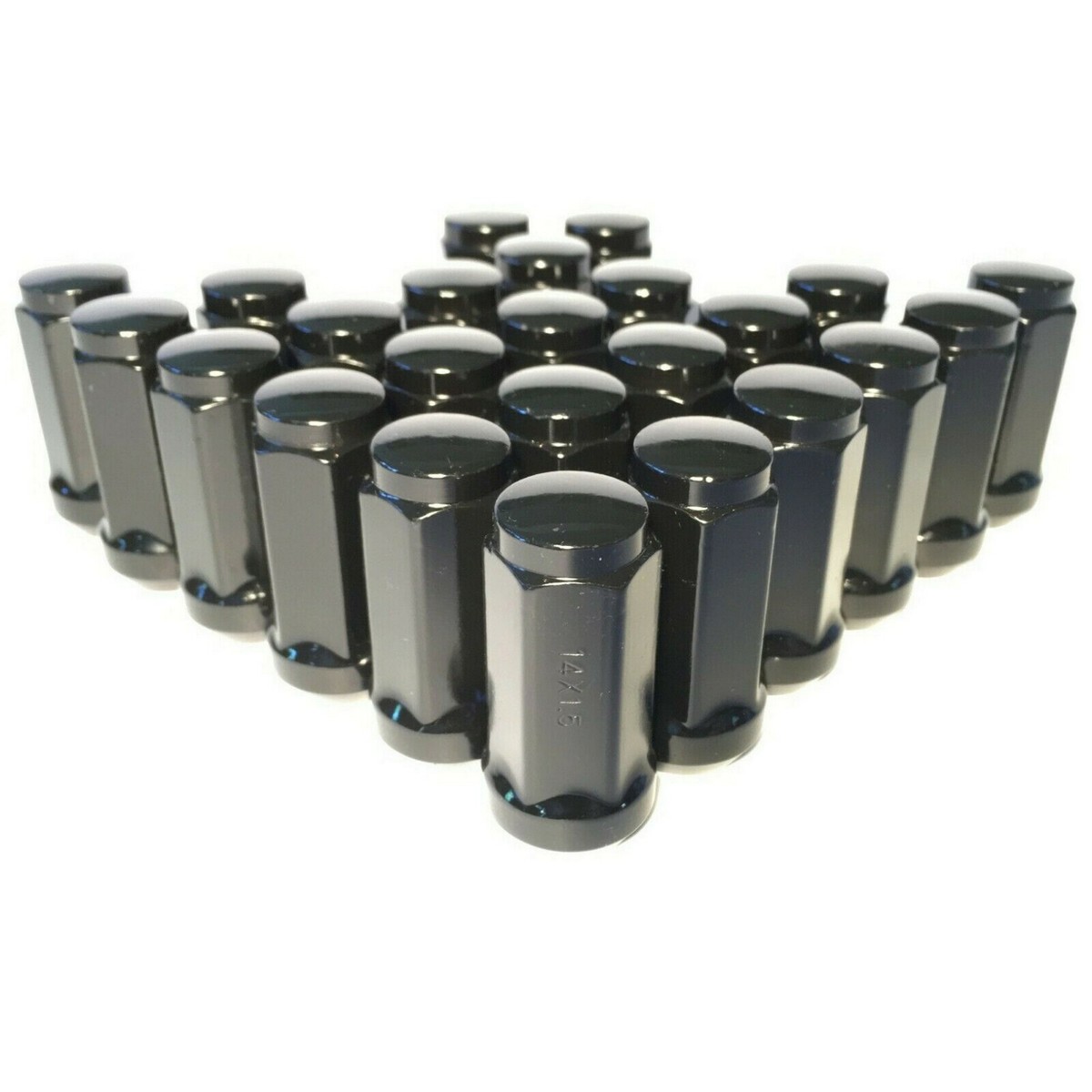 Set Of 24 Black Long Lug Nuts - 14x1.5 Thread, 1.90\" Tall, For Chevy/GMC Trucks & SUVs