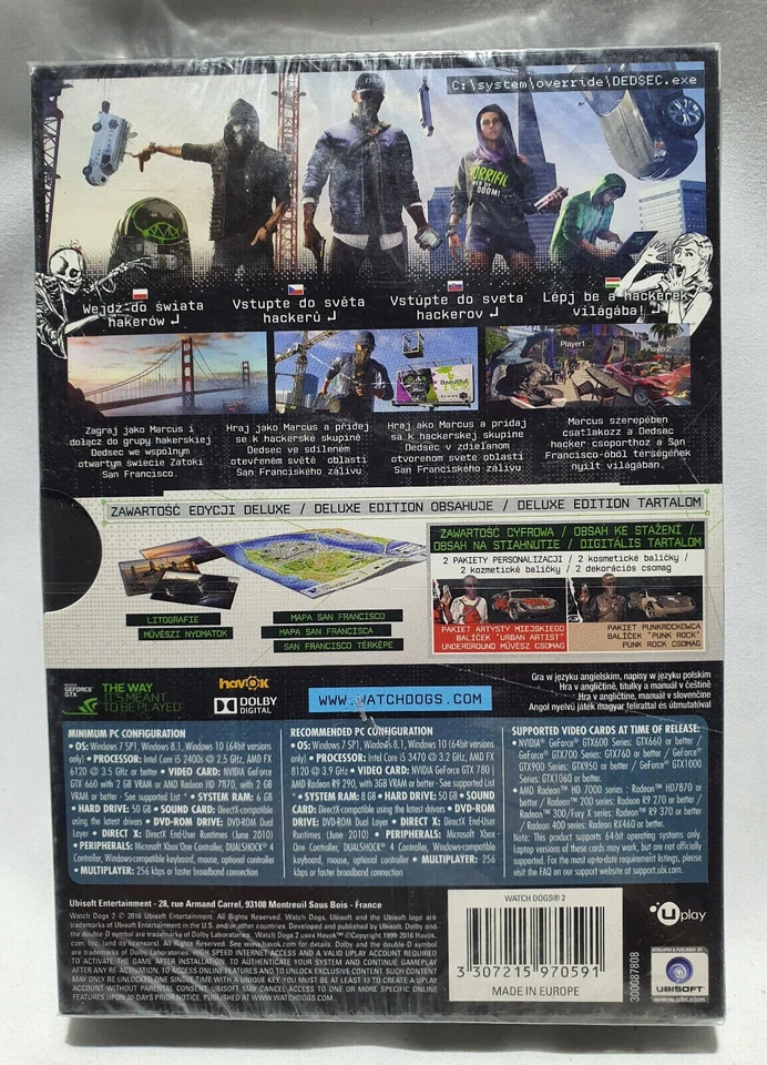 Watch Dogs 2 DELUXE EDITION PC New Factory Sealed PL/CZ/SK/HU box multi in game - Image 3 of 3