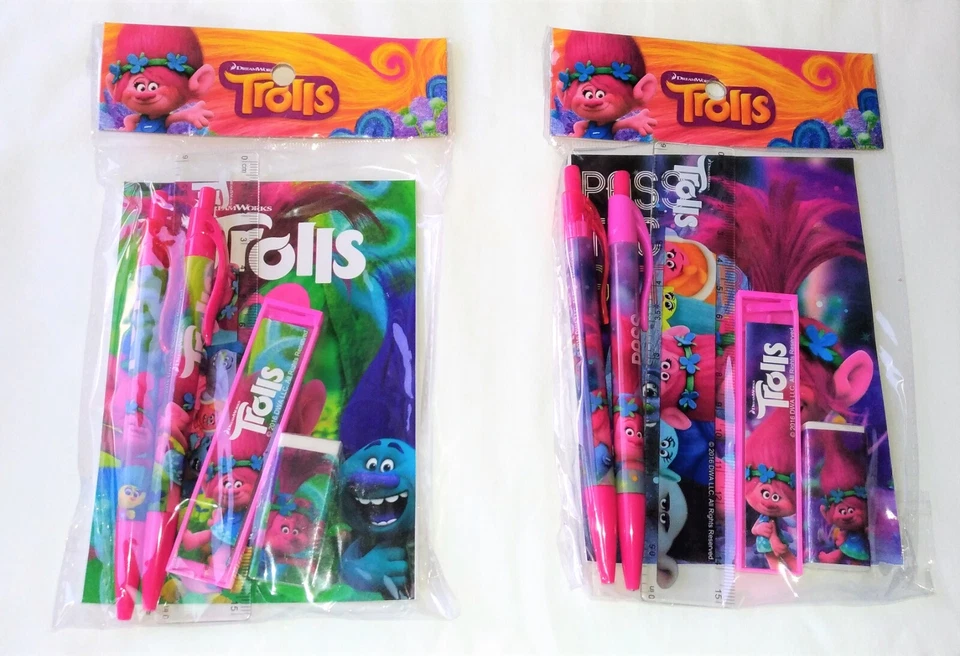 Conjunto de 2 trolls estacionários material de volta às aulas caneta infantil lápis borracha bloco de notas - Imagem 2 de 4