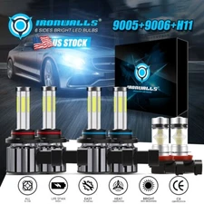 6 Side Combo 9005 9006 H11 LED Headlight Fog Light Kit High Low Beam Bulbs White
