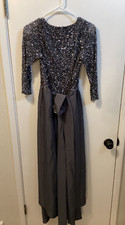 Women NWT "Pisanno Nights" silver sequins/gray fabric gown. Size 8