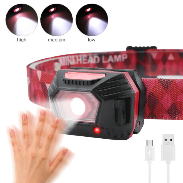Sensor LED Headlamp Head Torch USB Rechargeable Flashlight Headlight Lamp Light