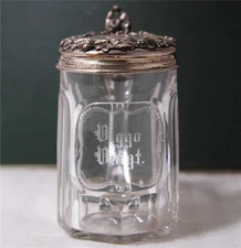 Antique German Glass Beer Stein Silver Lid Danish Text Hamburg Mark c.1860s