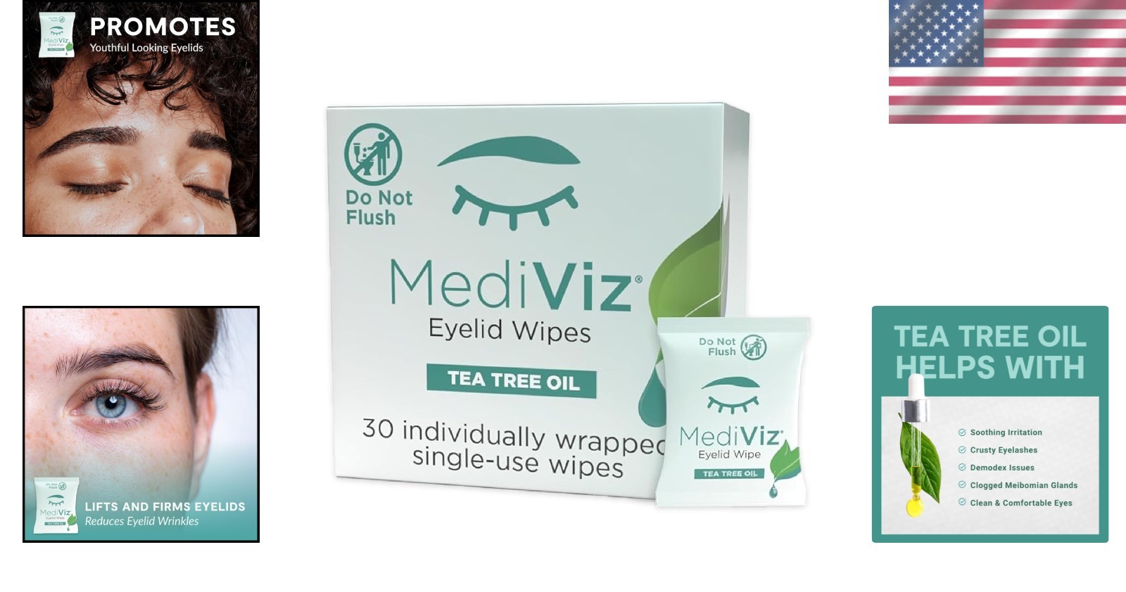 Hypoallergenic Tea Tree Eyelid Cleanser Wipes - 30 Gentle Towelettes for Eyes