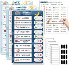 3 in 1 Bedtime/Morning/Daily Routine Chart for Kids, Magnetic Chore Chart for Ki