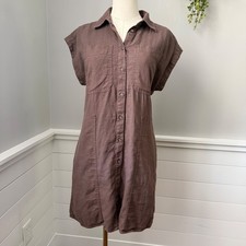 Universal Thread Shirt Dress Linen Blend Summer Utility Coastal Brown S