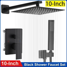 Black Shower Faucet Set 10" Rainfall Shower Head Combo System with Mixer Valve