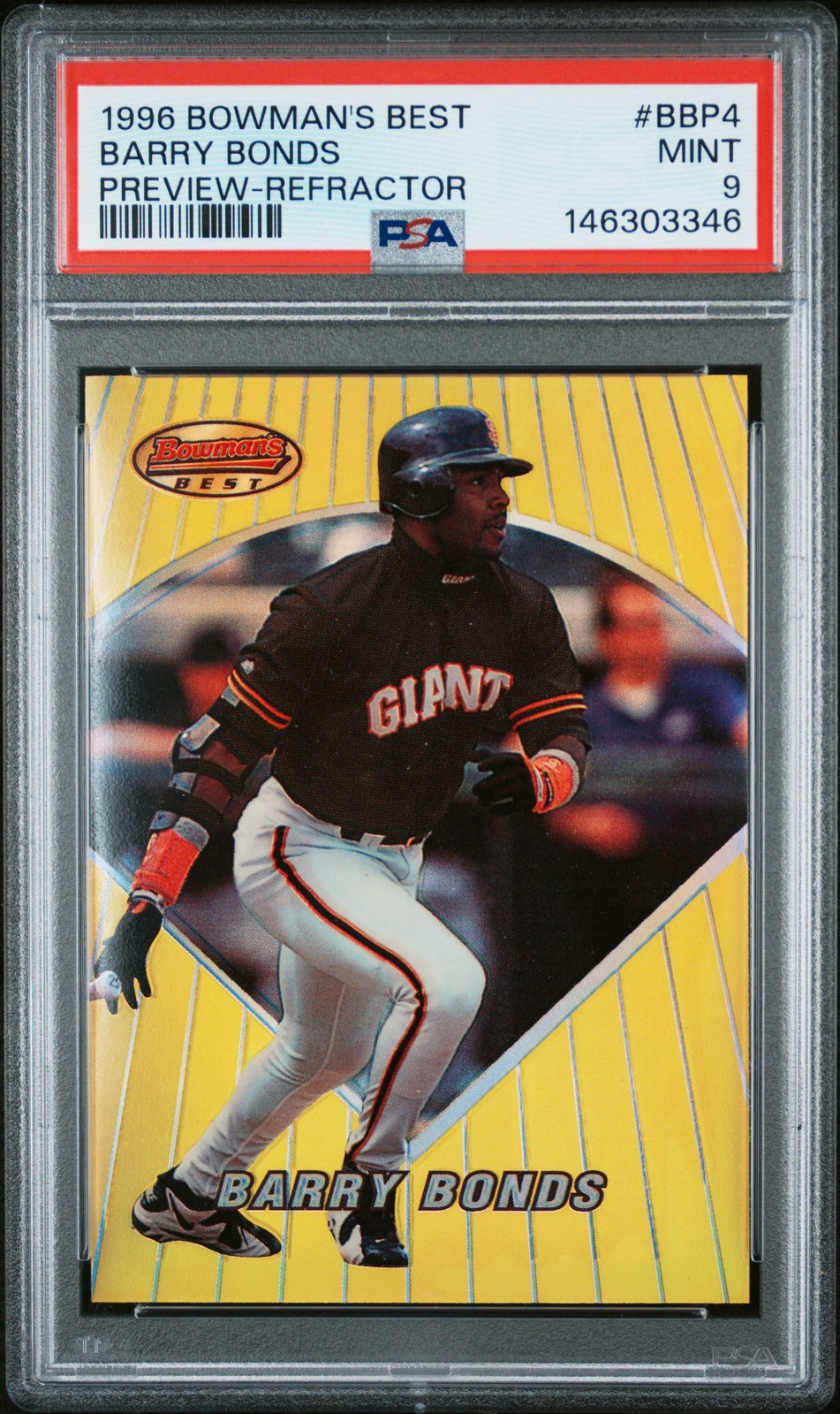 1996 BOWMAN'S BEST PREVIEW REFRACTOR #BBP4 BARRY BONDS PSA 9