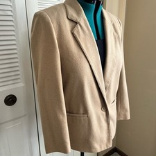 Vintage Camel Skirt Suit Set Wool Blend Blazer Skirt Petite 12 Classic Fashion