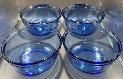 Set of 4 Anchor Hocking Glass Saphire Blue 1 Quart Mixing Bowls