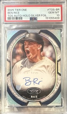 2025 Topps Tier One Ben Rice Yankees Auto-Holo Silver /10 PSA 10 #151055409