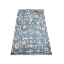 3'x4'9" Pewter Gray Afghan Angora Oushak Leaf Design Hand Knotted Wool Rug 22756