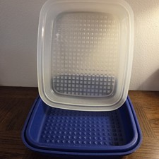 Vintage Blue Tupperware Season N Serve Meat M...
