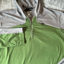 Mountain Hardwear Mens Large 1/4 Zip Green Grey Hooded Base Layer Sweater Hiking
