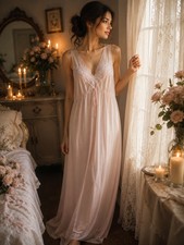 Vintage Shadowline Y2K Pink Coquette Cottagecore Slip Dress Lingerie Sz M Tall