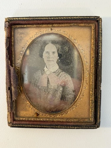 Antique daguerreotype portrait Photograph of Woman Oval Frame mirrored