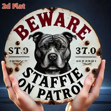 2D Flat2D Flat, 2D Flat Beware Patroling Pitbull Durable Aluminum Wall Art Sign