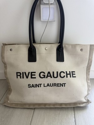 Saint Laurent Rive Gauche Large Canvas Tote Bag Black Leather YSL