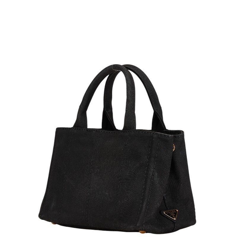Prada Canapa Triangle Logo Plate Handbag Shoulder Bag 2WAY Black Canvas Ladies P thumbnail 2