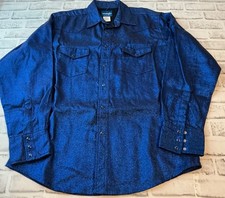 WRANGLER 80s Unique Blue Pearl Snap Longsleeve Shirt L Shimmer NWOT