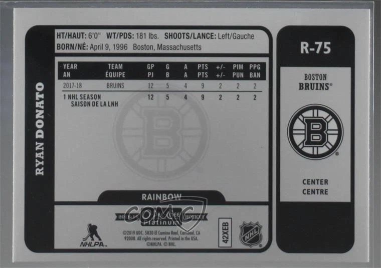 2018-19 O-Pee-Chee Platinum Retro Rainbow Ryan Donato #R-75 Rookie RC - Image 2 of 2