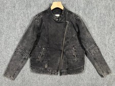 Harley-Davidson Women's Black Denim Moto Biker Jacket Studded Embellished Sz L