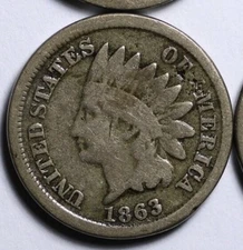 1863 CN INDIAN HEAD CENT PENNY G/VG FREE SHIPPING LOWEST PRICES ON THE BAY