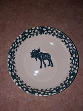 Folk Craft Moose Country Bowls Set Of 4 Tienshan Pottery Green Sponge 