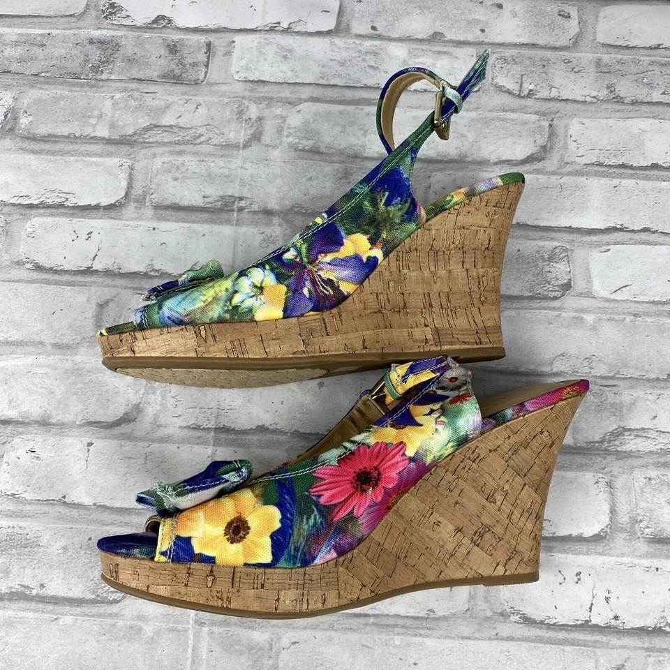 Sandalia de cuña floral CL By Laundry punta abierta corcho talla 11 nueva sin etiquetas Foto 4 de 4