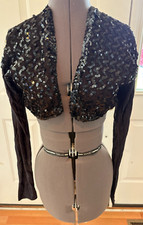 Black Sequin Dance Long Sleeved Shrug Dance Costume Top Adult Medium Chest 32"
