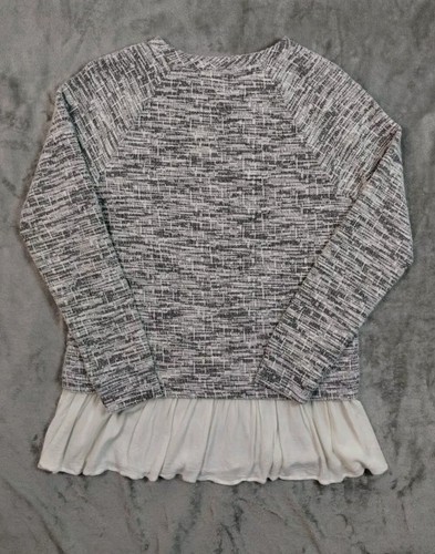 Anthropologie Mystree Women's Sweater Medium Gray White Tunic Lagenlook Grandma - Picture 2 of 9