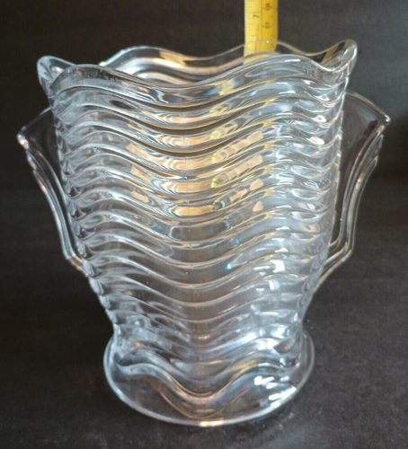 Duncan Miller Glass Co. Karibik Art Deco gewellte Vase ausgestellte Griffe 6,5" hoch - Bild 6 von 9