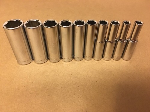 Craftsman 1/4" Drive 10 Piece 6 Pt Point SAE Deep Chrome Socket Set Standard STD - Picture 1 of 8