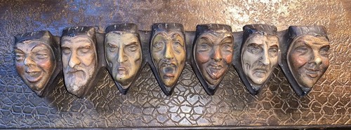 Stunning Painted Stucco Pipe Holder Caricatures 7 Deadly Sins Early 20th Century - Picture 2 of 7