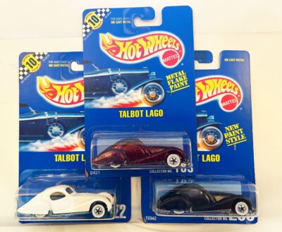 Hot Wheels Blue Card, Talbot Lago White Walls #22, #163, #250, Lot of 3 cars